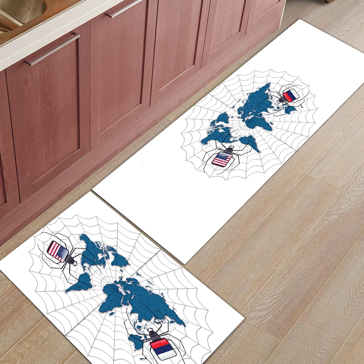 

Spider Web Cartoon World Map 2 Piece Mat Doormats For Entrance Way Dirt Debris Mud Trapper Boot Shoes Scraper Accessory Sets