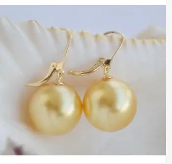 

gorgeous AAA11-12MM ROUND SOUTH SEA GOLD PEARL EARRING14