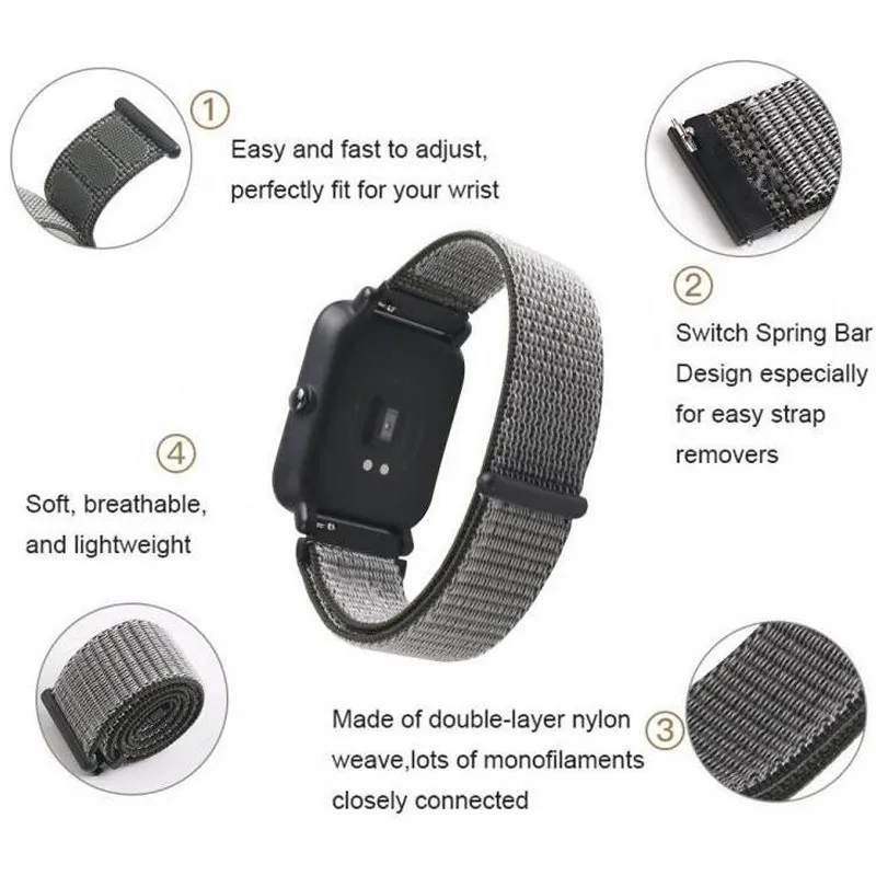 Ремешок для часов 20 мм 22 мм нейлоновый ремешок для браслета Amazfit цветной нейлоновая петля ткацкие часы для Amazfit Bip Pace ремешок для часов Brecelet