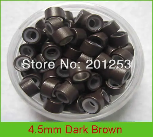 

1000PCS 4.5mm*3.0mm*3.0mm Micro Silicone Rings/Links/Beads For Hair Extensions tool kit, Dark Brown, 5 Colors Optional LZH0002