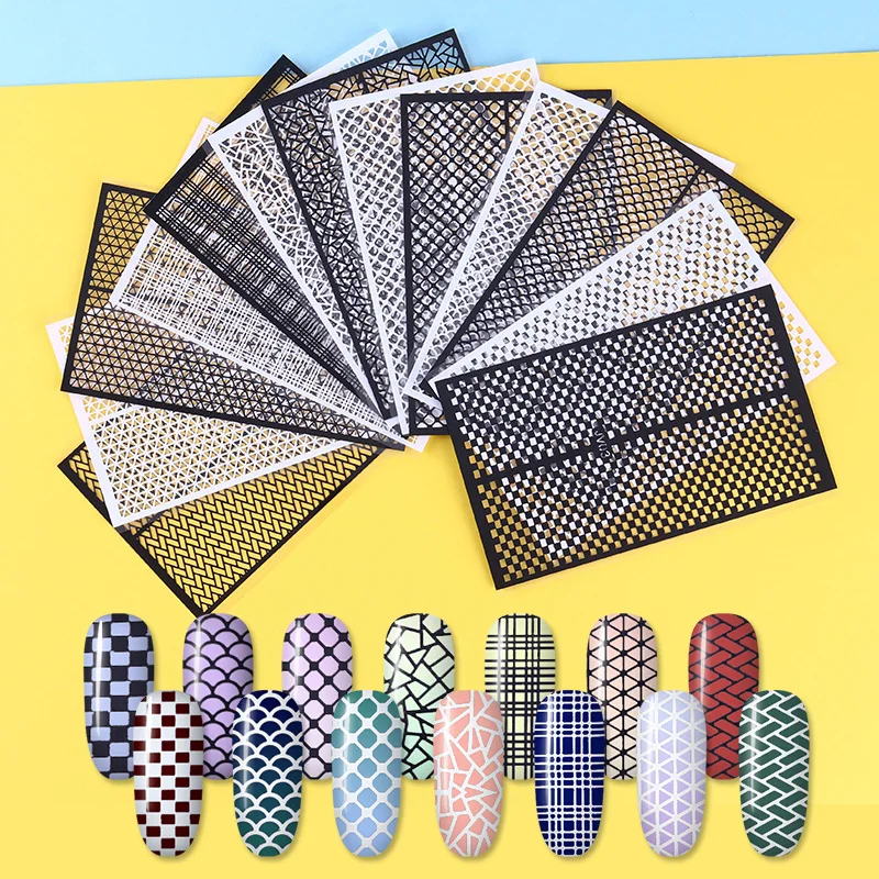 

1 Sheet Hollow Nail Sticker 3D Ultra-thin Hollow Nail Vinyls Scale French Net Line Adhesive Stencil Decal Manicure Decoration
