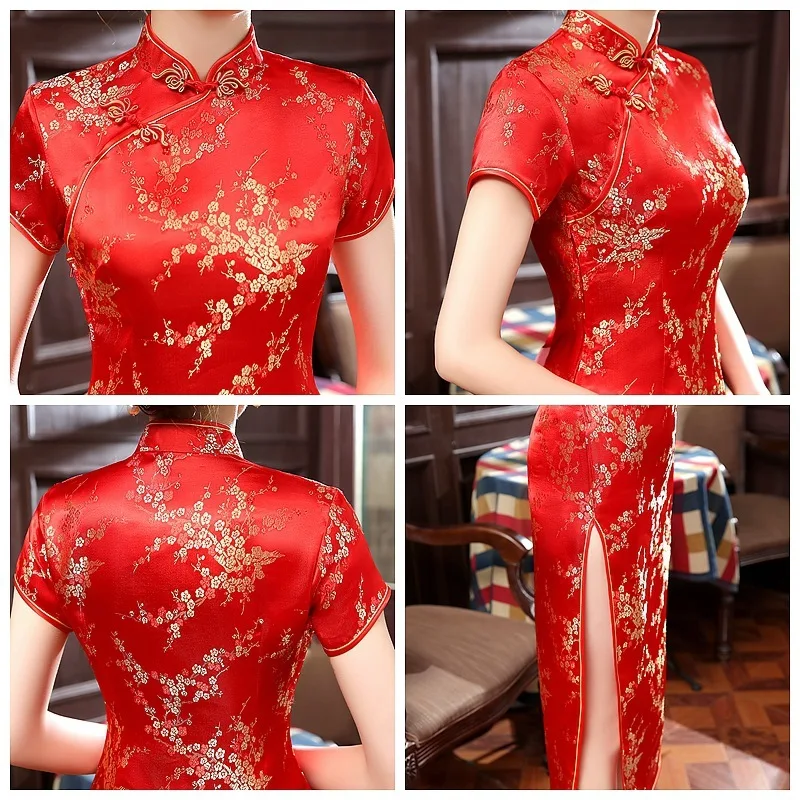 Церемониальные платья Cheongsam длинная консультация клиентская служба двери отеля Добро пожаловать работа Восточный одежда церемониальный халат Longue Femme