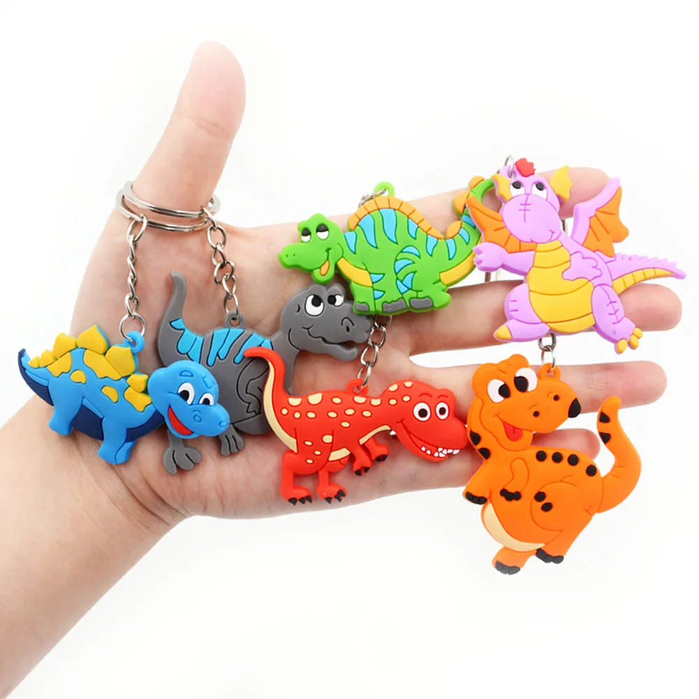 

MrY 6Pcs Boys Dinosaur Keychain Set Kids soft PVC Keyring Charm Men Key Chain Auto Pendant Plastic Ring Gifts