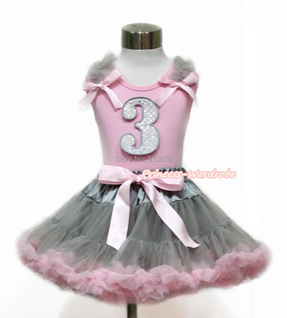 

Sparkle 3RD Birthday Pink Top Girl Gray Pink Skirt 1-8Year M575
