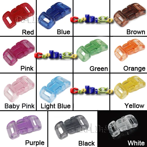 

5pcs 7/16" (11mm) Curved Buckles Paracord Bracelet Clear Frost Transparent Multicolor Dog Cat Collar Webbing#FLC039-T(Mix-s)