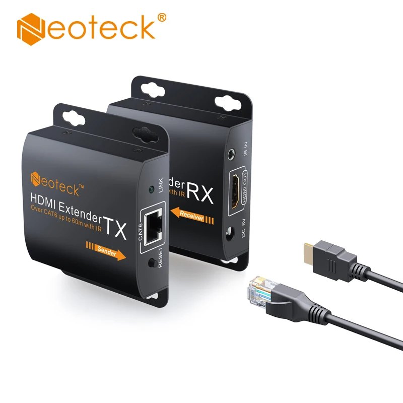Cena Neoteck 1080P 60m przedłużacze HDMI wzmacniacz HDMI przez Cat 6 Cat 7 kable ethernet z funkcją podczerwieni nadajnik Rj45 TX RX Extender