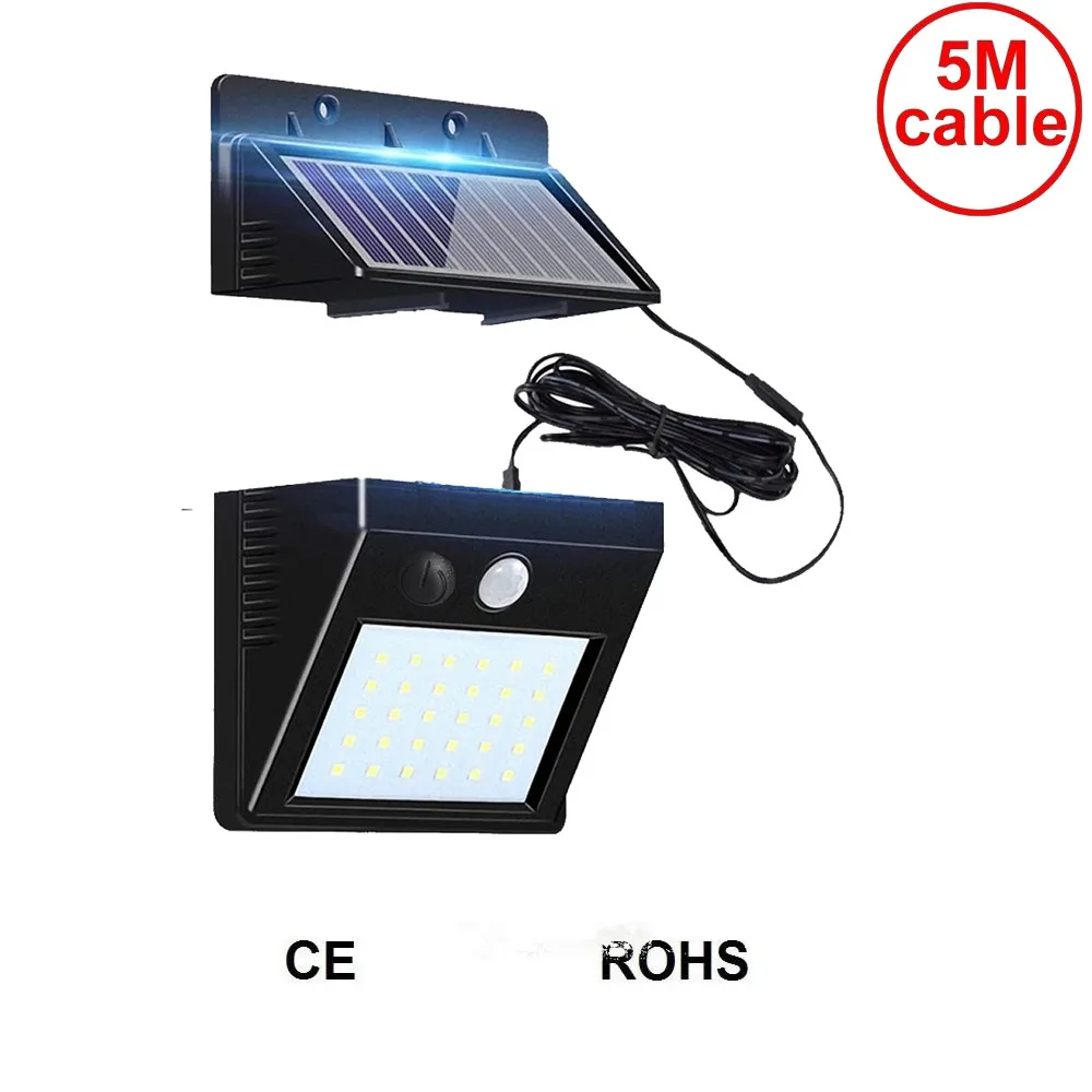 

30 leds solar light led lamp split solar panel motion waterproof ip65 for garden garage patio lantern security deck fence decor