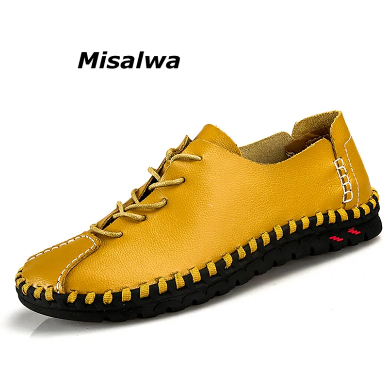 

Misalwa Men's Leather Comfortable Peas Shoes Loafers Slip-On Lazy Shoes Formal Moccasins Driving Footwear Big Plus Freeshipping
