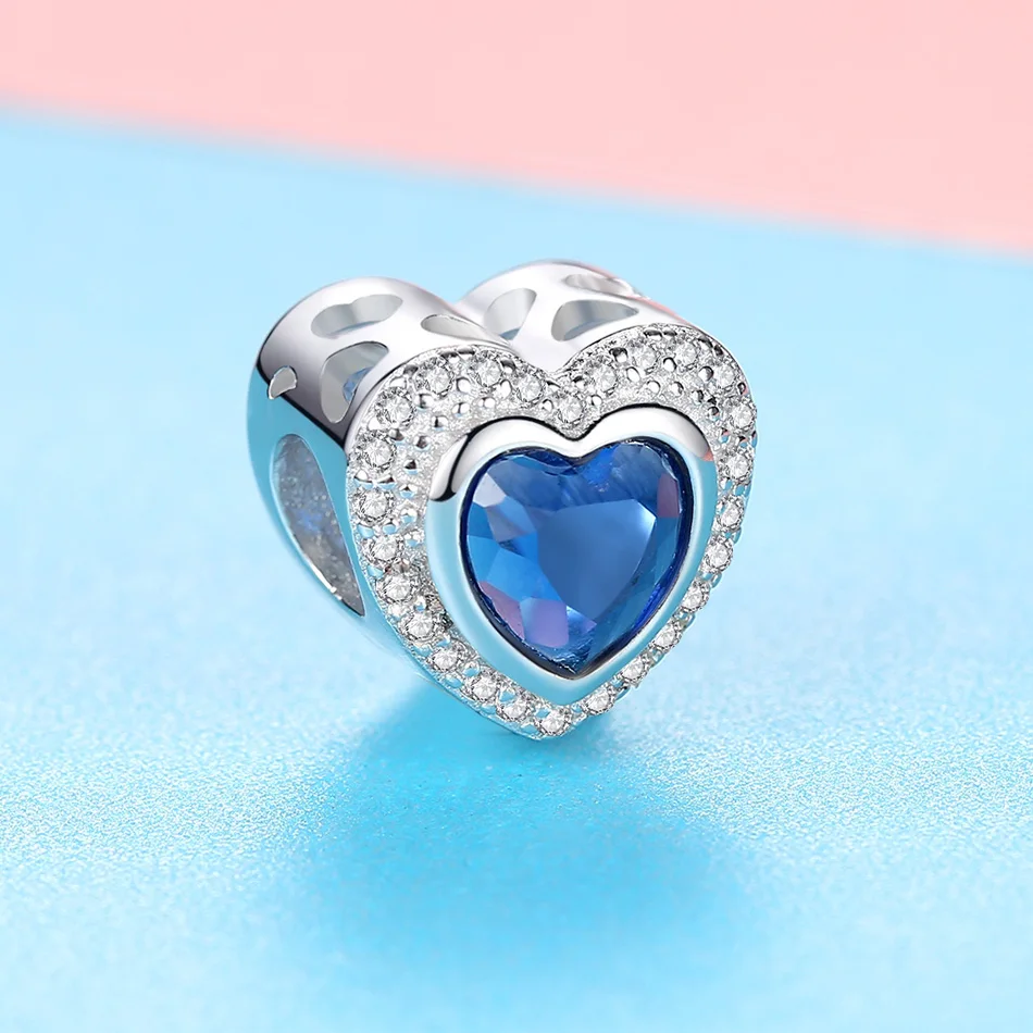 ELESHE European DIY Blue Crystal Beads 925 Sterling Silver Charm Fit Original Pandora Bracelet Custom Photo Personalized Jewelry