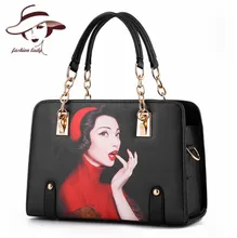 Famoso Diseñador de 2017 Mujeres de La Manera Bolso de Impresión de la Historieta Bolsas de Hombro Bolsa de Marca de Lujo de Las Mujeres Bolsos Del Mensajero Del Bolso de Mano de La Cadena