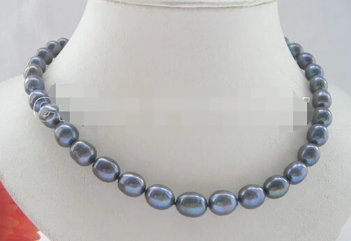 

Free shipping 002290 17" 10-12mm black baroque freshwater pearl necklace-14 gold clasp