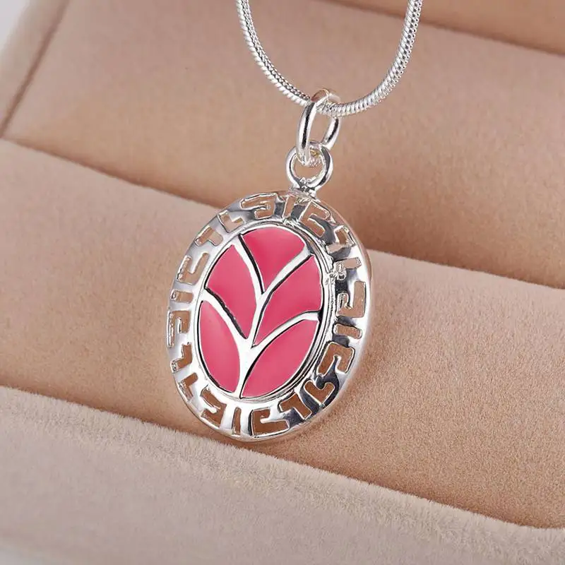 

2016 2 Color Vintage Necklace Oval Shape Black&Pink Pendant Necklace For Women Men AN191-192