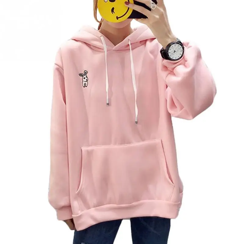 

Sweet Women Hoodies Sweatshirt Embroidery Hoody Rabbit Ears Oversize Pullovers Loose Long Sleeve Tracksuit