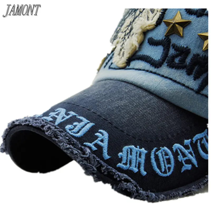 Бейсболка JAMONT Мужская/женская джинсовая с вышивкой модная винтажная Кепка
