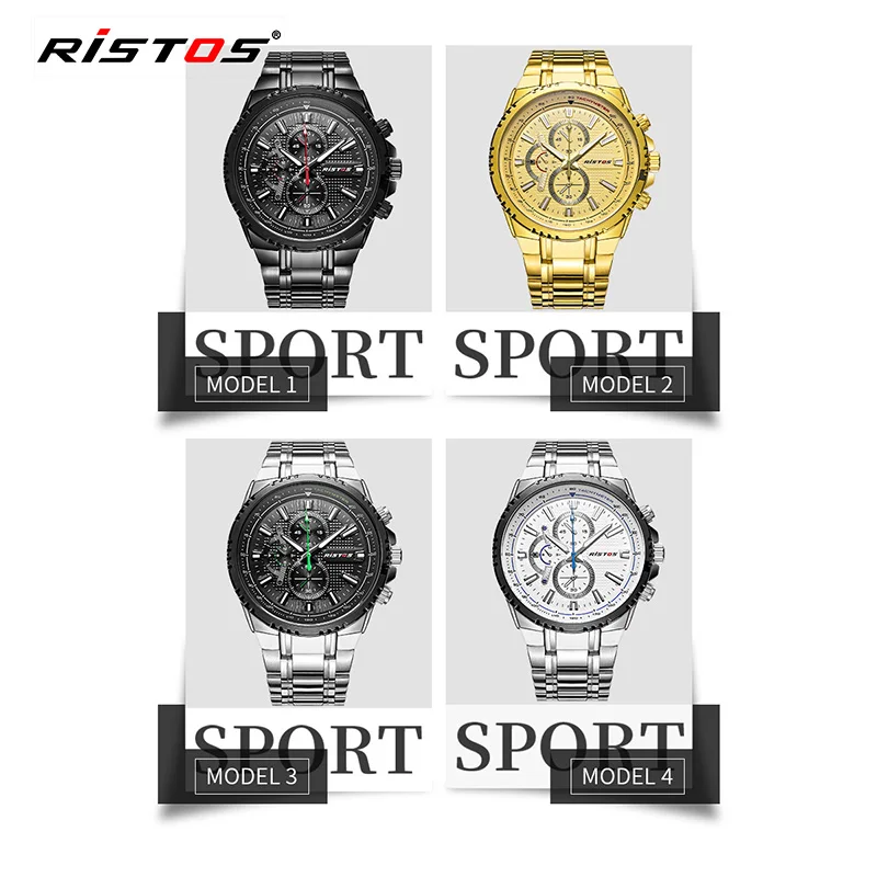 Мужские кварцевые часы RISTOS из нержавеющей стали Reloj Masculino экстремальные виды
