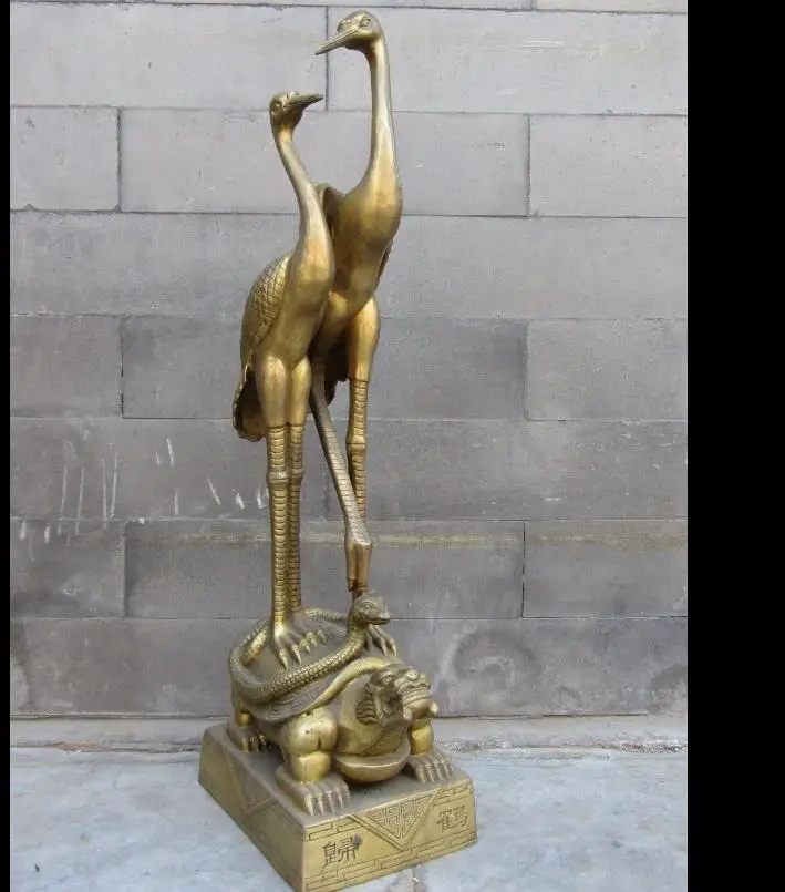 

671116511+++chinese Classic Feng Shui brass copper two Crane Station basaltic statues