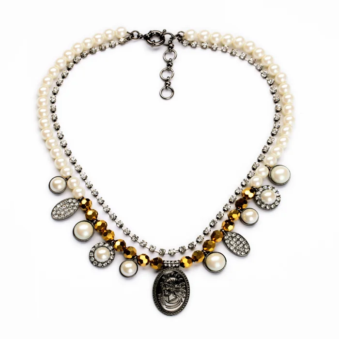 

Rhinestone Simulated Pearl Beaded Chain Maxi Necklace Mixed Charm Fashion Women Necklace Accessories