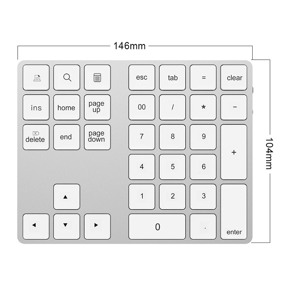 AVATTO Aluminum Alloy Bluetooth Wireless Numeric Keypad with USB HUB Digital Input Function for Windows,Mac OS,Android laptop PC