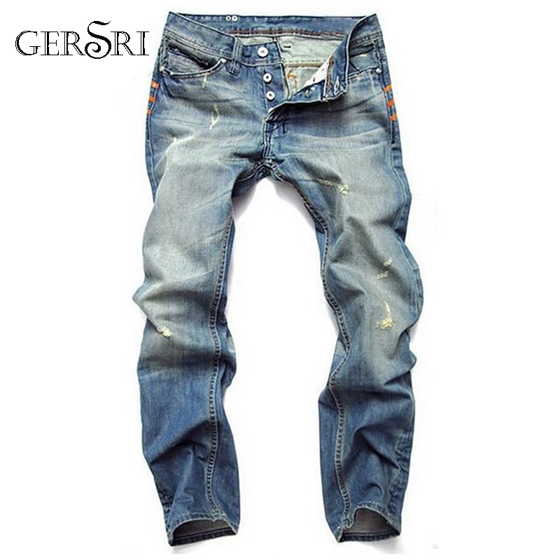 Gersri Лидер продаж повседневные мужские прямые узкие джинсы хлопок высокого качества мужские джинсы из денима Розничная и оптовая продажа