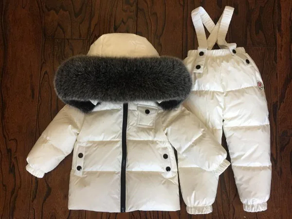 Зимние комплекты для детей пуховик для мальчиков и девочек плотный лыжный костюм - Цвет: liang mian white