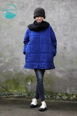 Best price at $211 Cheap LinenAll women's super 100% linen blue straight loose o-neck pullover thermal wadded jacket cotton-padded jacket female yijiu