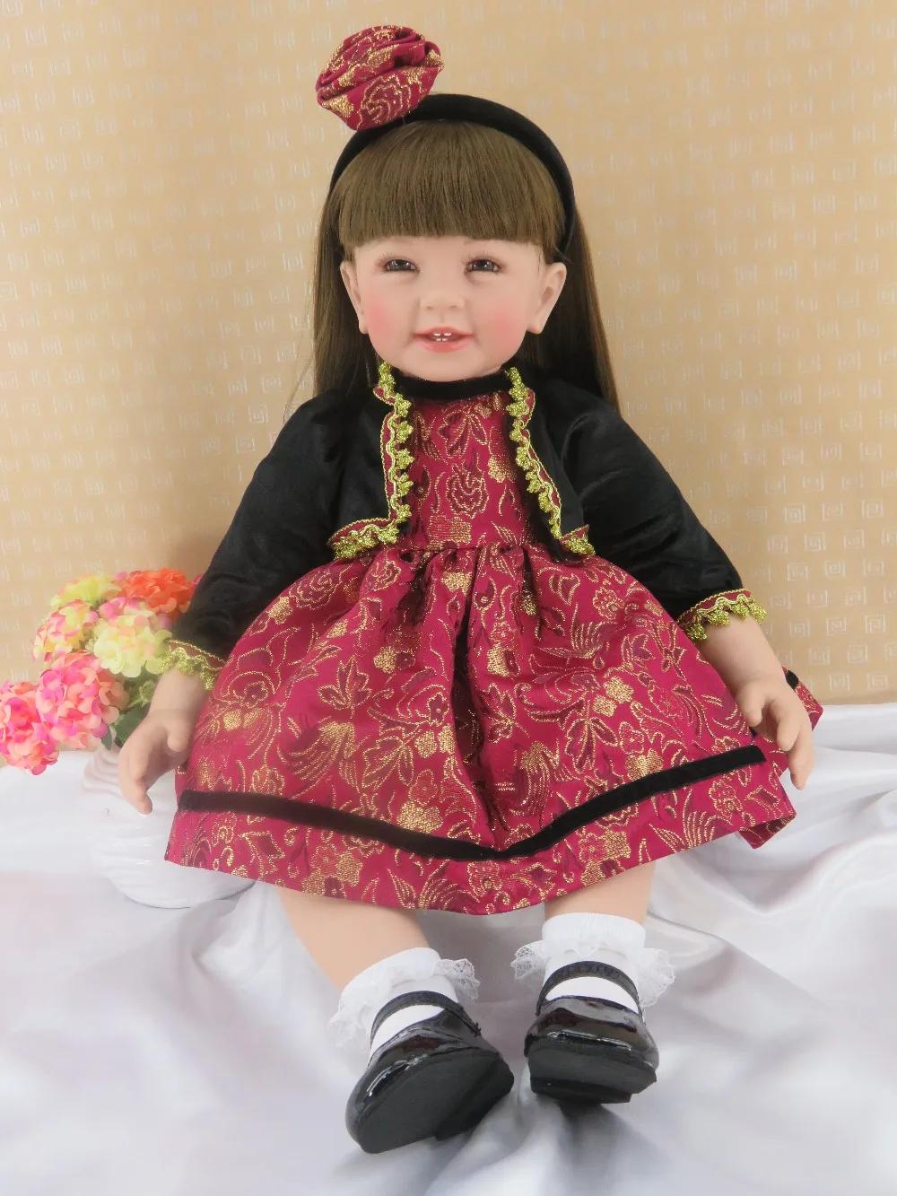 

60cm High quality smiley face 3/4 Silicone Reborn Baby Doll play house toy Gift For Girls Baby Alive Bouquets Doll Bebe Reborn