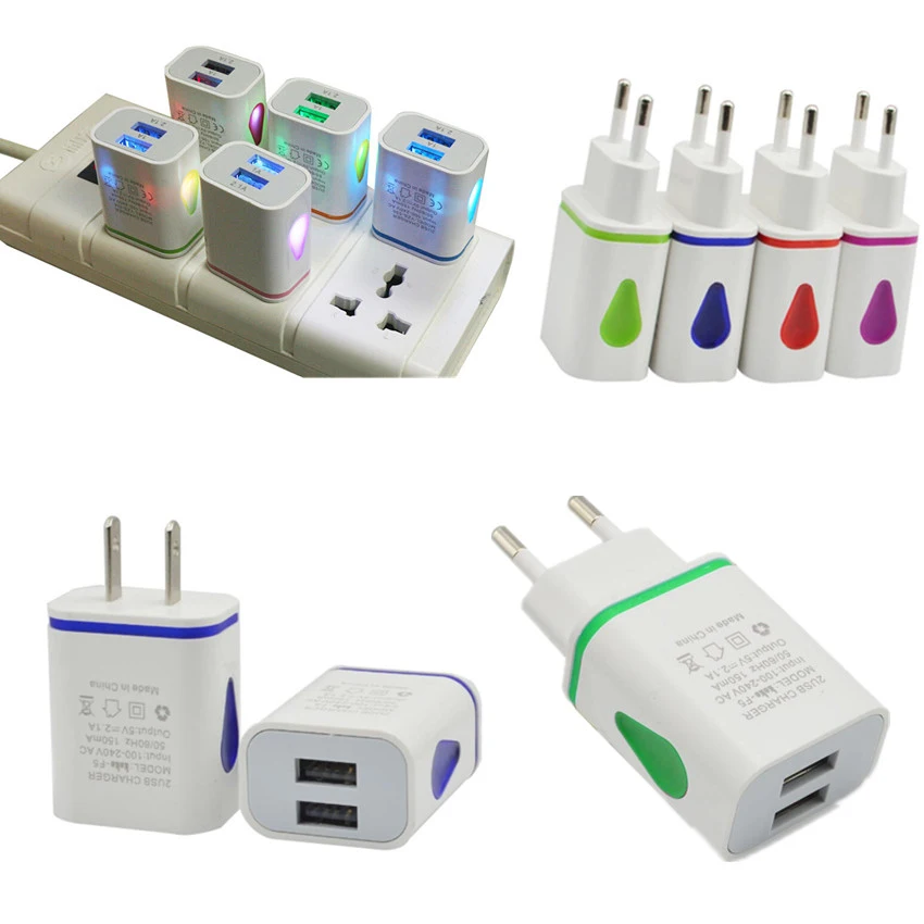 

2019 New Dual Double USB Charger EU/US Plug Adapter Mobile Smart Phone Charger LED Light Universal Charger Charging Head