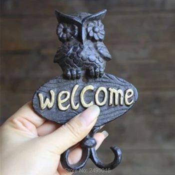 

Primitive Heavy Cast Iron -Wise Owl Welcome Wall Hook