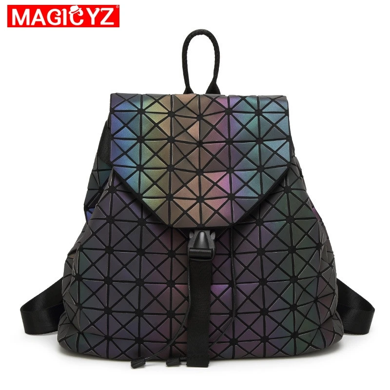 

MAGICYZ Women Backpack Feminine Geometric Plaid Sequin Female Backpacks For Teenage Girls Drawstring Bag Holographic Backpack