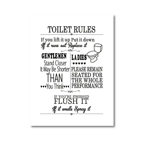 Téléchargement gratuit Images Toilet Rules Wall Art Canvas Painting Modern Funny Bathroom Rules dernière par