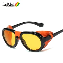 JackJad, Модные Винтажные Солнцезащитные очки в стиле стимпанк, в стиле панк, кожаные, с боковой защитой, фирменный дизайн, солнцезащитные очки Oculos De Sol 95209