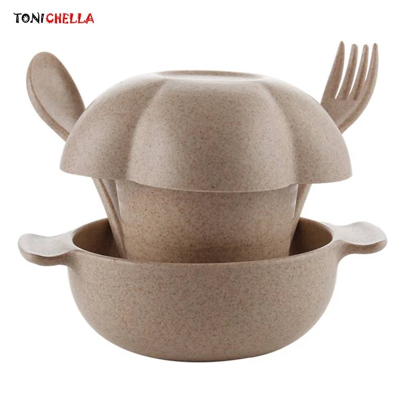 Children Feeding Dishes Set Infant Wheat Straw Tableware Baby Dinnerware With Fork Spoon Cup Kid Bowls Food Container T0524 Children Feeding Dishes Set Infant Wheat Straw Tableware Baby Dinnerware With Fork Spoon Cup Kid Bowls Food Container T0524