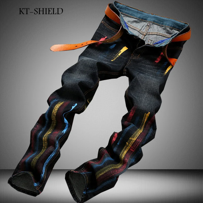 Famous Brand Desinger Printed Jeans For Men Streetwear Mens Jeans Straight Vintage Broken Hole Patch Paint