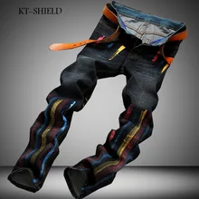 Famous Brand Desinger Printed Jeans For Men Streetwear Mens Jeans Straight Vintage Broken Hole Patch Paint Jeans Long Trousers