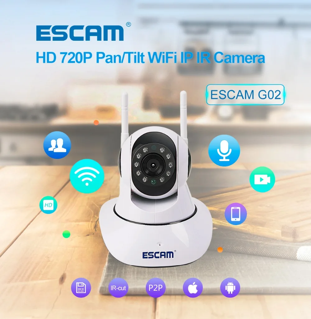 Новейшая ESCAM G02 двойная антенна 720P панорамирование/наклон WiFi IP IR камера Поддержка ONVIF Max до 128 Гб Видео монитор ip камера