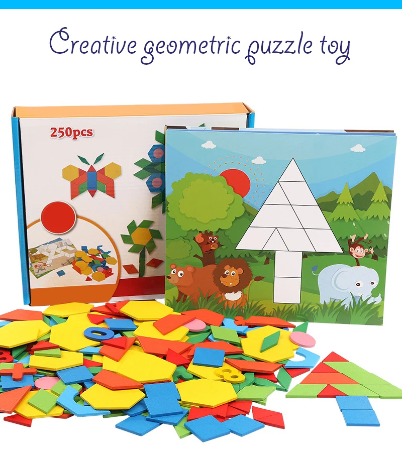 250 шт., креативная деревянная головоломка, игрушка с геометрией, головоломка Tangram, обучающая игра, подарки для мальчиков и девочек, новинка