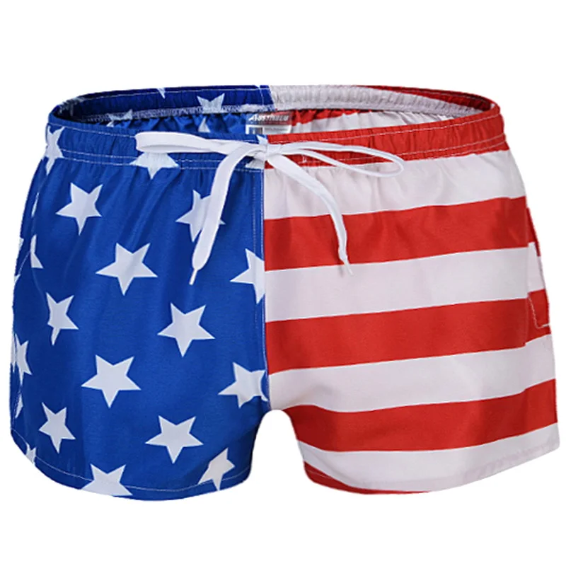 Мужские крутые плавки быстросохнущие шорты с принтом американского флага на каждый день Гавайские пляжные шорты в полоску со звездами одежда для плавания с карманами s-xl - Цвет: Red