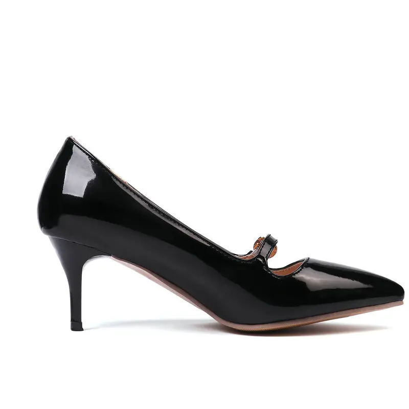 Женская обувь, модные туфли-лодочки mary jane из лакированной кожи, вечерние модельные туфли на тонком каблуке с острым носком и пряжкой, размеры 34-43