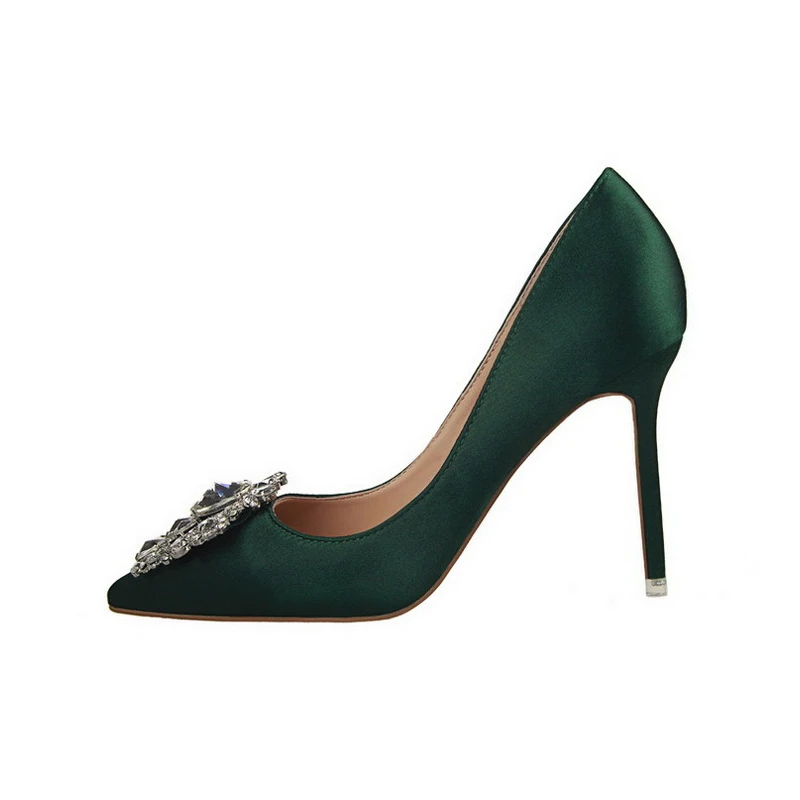 Г. Весенне-осенние женские туфли-лодочки элегантные шелковые атласные туфли на высоком каблуке со стразами пикантные тонкие туфли с острым носком 7 цветов, размер 34-39