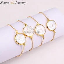 10 шт. ZYZ298-2199 Монета Форма пресноводный жемчуг браслет для женщин Регулируемый Золотая цепочка браслет