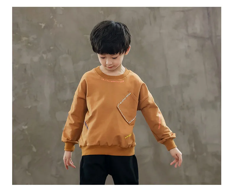 Boys long sleeve t shirt sweatshirt children's fashion oblique pocket autumn and spring warm clothes kids shirt tops outwear (10)