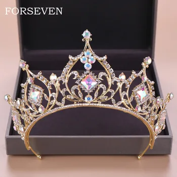 

Baroque Crystal Tiara Crown Bride Hair Accessories Colorful Crystal Crown Bride's Tiaras Wedding Headpiece Princess Queen Diadem