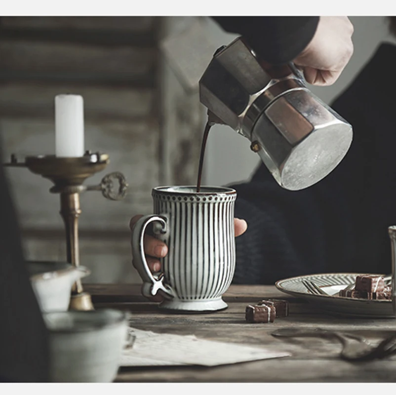 

NIMITIME Retro Ceramic Milk Coffee Mugs Household Water Mugs Breakfast French Mugs Drinkware