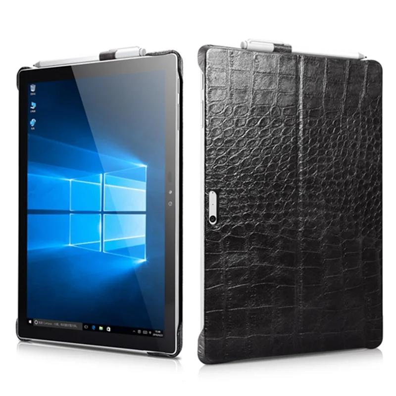 Business Case for Surface Pro 5 Pencil Holder Cover for Microsoft Surface Pro 4 Embossed Crocodile Genuine Leather Back Case