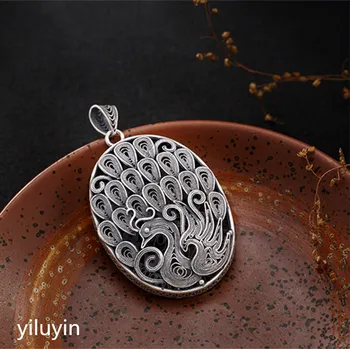 

KJJEAXCMY Fine jewelry S990, hollowed out, clover flowers, riches and fringes, pure silver Thai silver sweater chain pendant