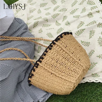 

Fashion Vintage Straw Bag Handmade Rattan Woven Handbag Lady's cute Summer Beach Bag Women's Shopping Bags