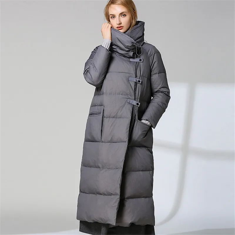 Женская зимняя куртка на утином пуху, новинка, верхняя одежда, пальто, женское длинное повседневное теплое пуховое пальто, женская длинная парка YY003 - Цвет: Gray