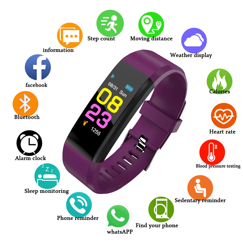 

Smart WristBand Bracelet Fitness Heart Rate Blood Pressure Pedometer Sport WristBand SmartWatch Men Women For Android IOS