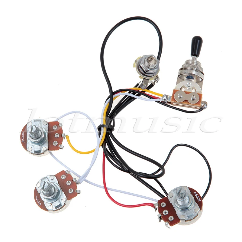 us $4 48 one set of electric guitar wiring harness 3 way 2v1t 500k open toggle switch with mounting nut and switch tip and cap in guitar parts \u0026 2 humbuckers 1 volume 3 way switch switch 1 humbucker 2 single coil