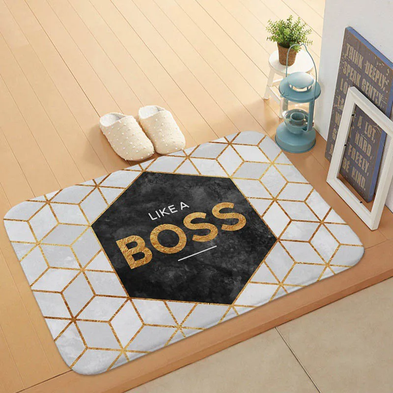 

Luxury And Fashionable Marble Texture Door Mat Letters Geometric Gradient Square Living Room Decorative Blanket Kitchen Mat